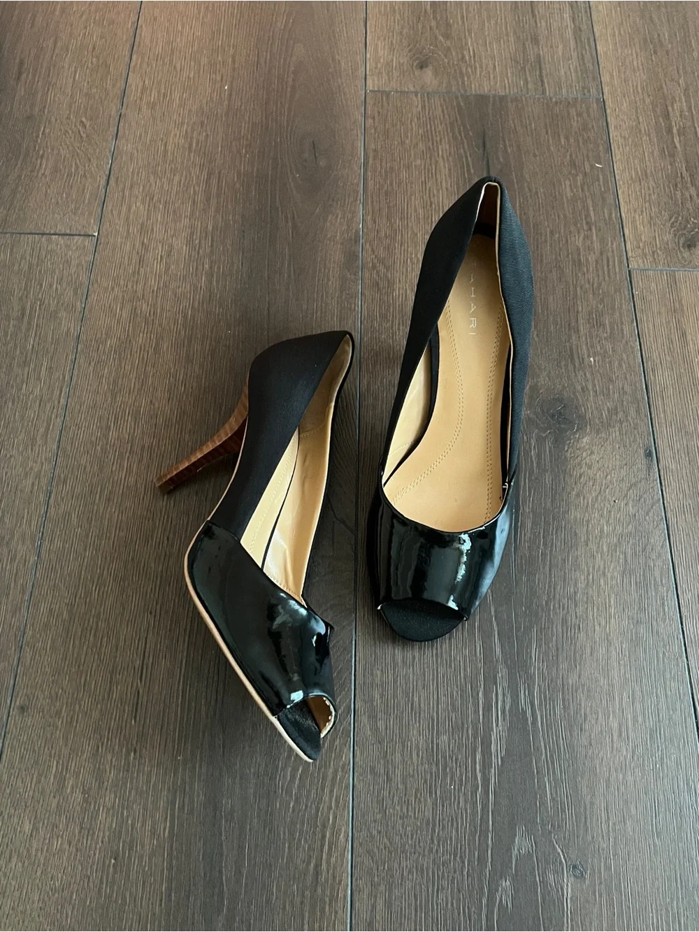 Tahari Black Patent Peep-Toe Heels